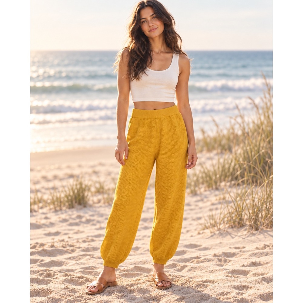 Free People FP Beach Women's Medium Mustard Cotton Knit Jogger Pants
